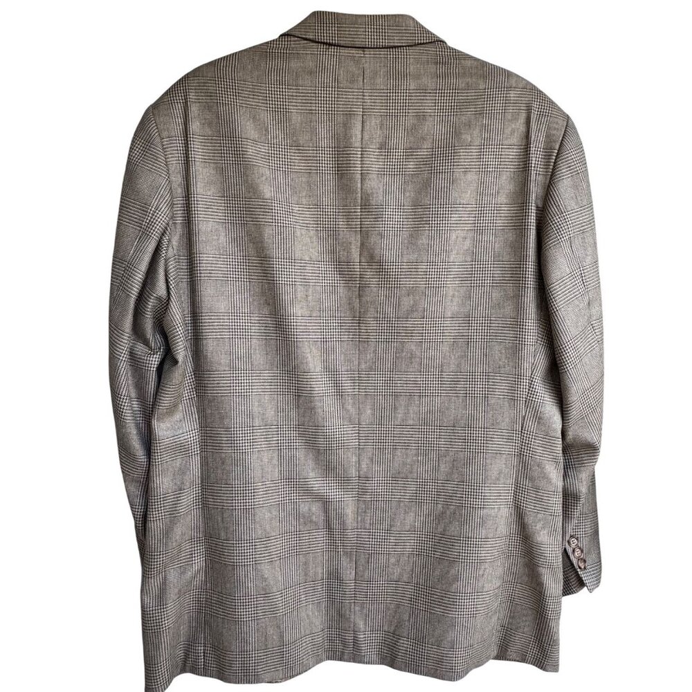 Brandini Le Collezioni Mens 41R Wool Silk Plaid Blazer Three Button Brown Canada - Picture 2 of 13